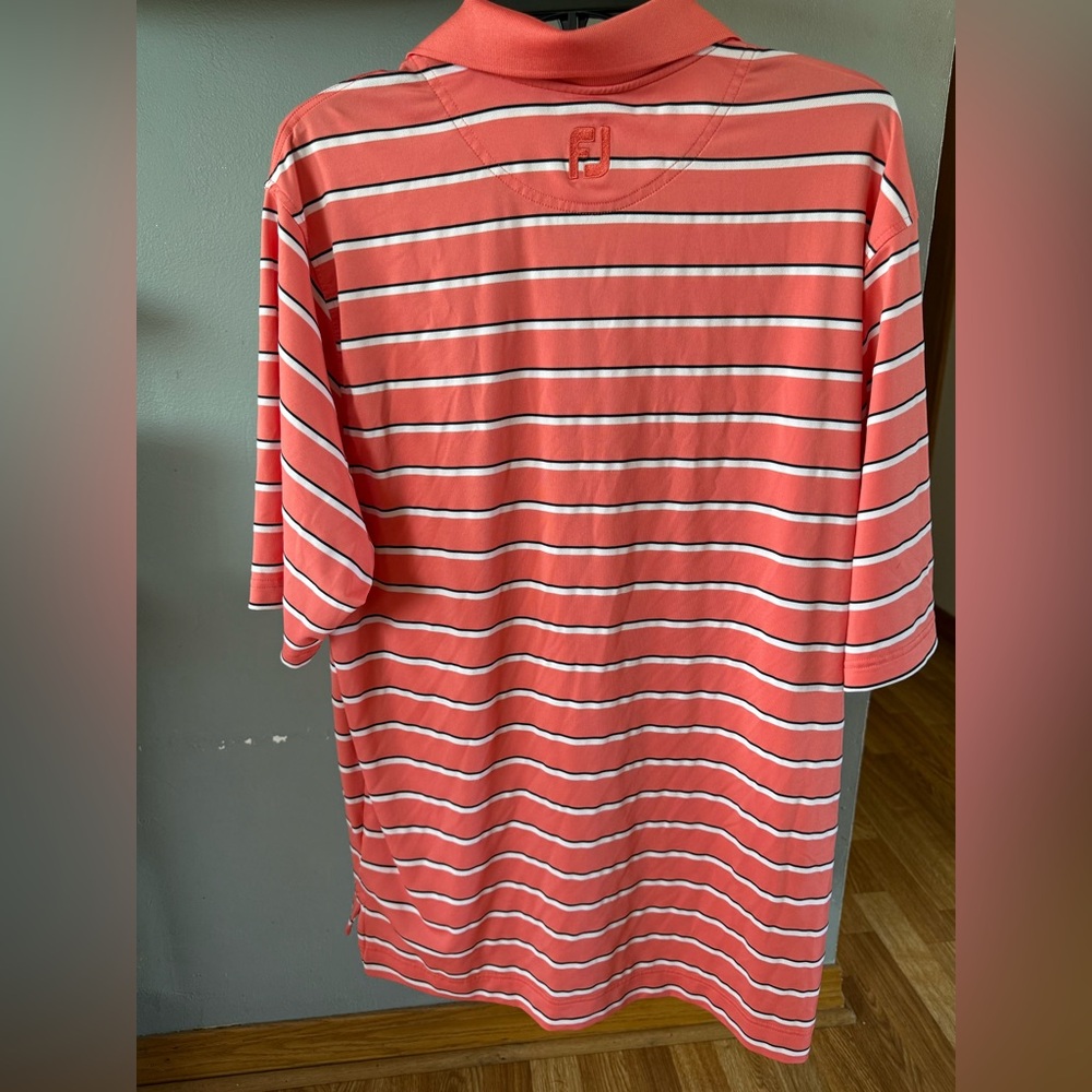 FootJoy Men's Pink and White Striped Polo Shirt - Picture 2 of 5